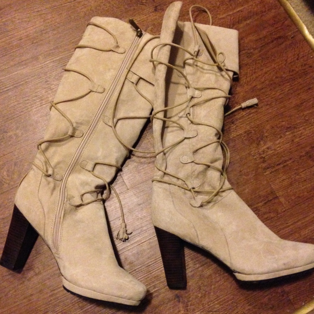 Two Lips tall suede tan boots size 8.5